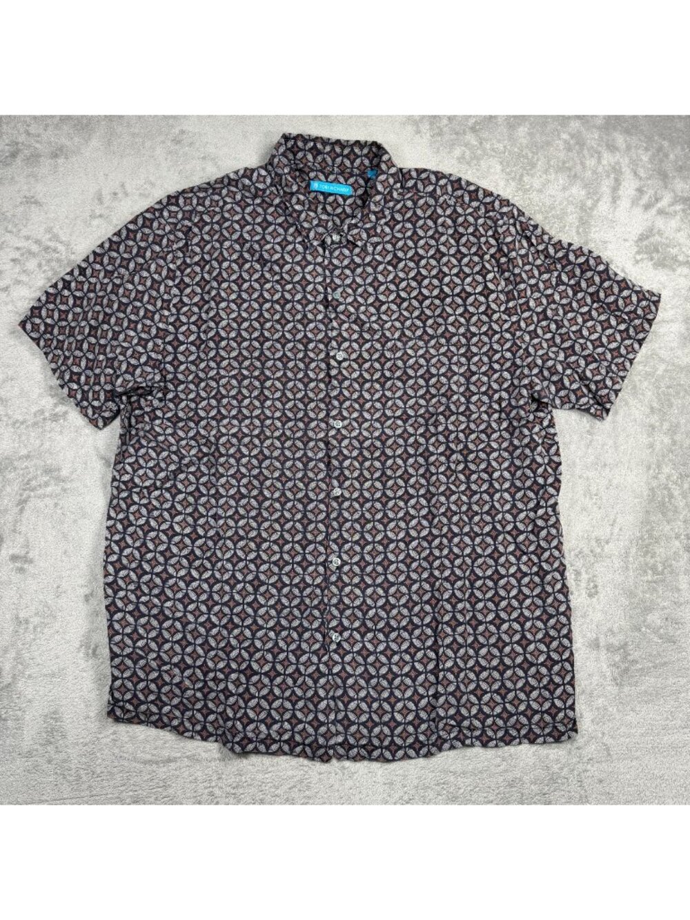 Vintage Tori Richard Hawaiian Shirt Mens 2XL Geometric Medallion Print Retro Top